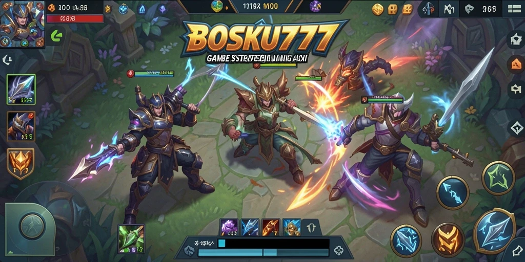 Tampilan gameplay seru dalam pertempuran MOBA yang intens.
