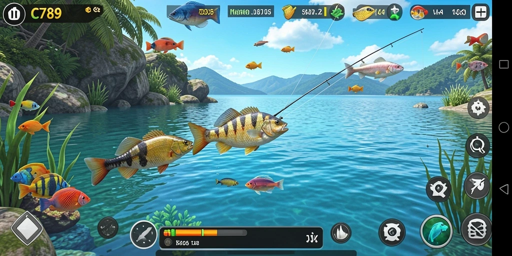 Tampilan gameplay C789 yang seru saat memancing ikan.