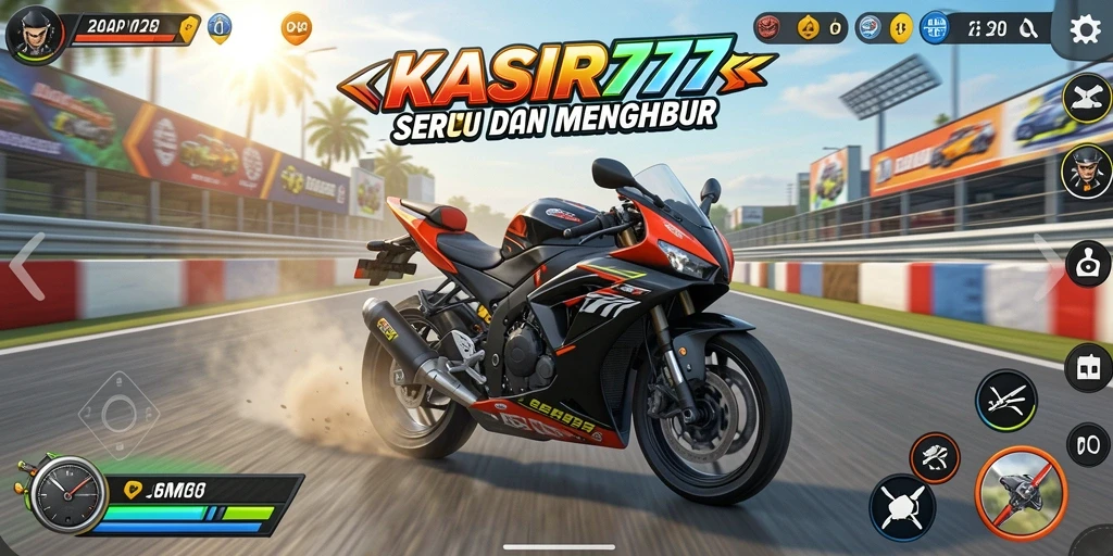 Tampilan utama gameplay KASIR777 dengan balap motor yang mendebarkan.