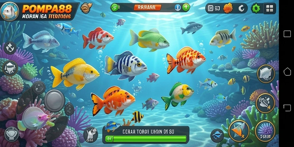 Screenshot gameplay POMPA88 menampilkan aksi menembak ikan yang seru dan mengasyikkan.