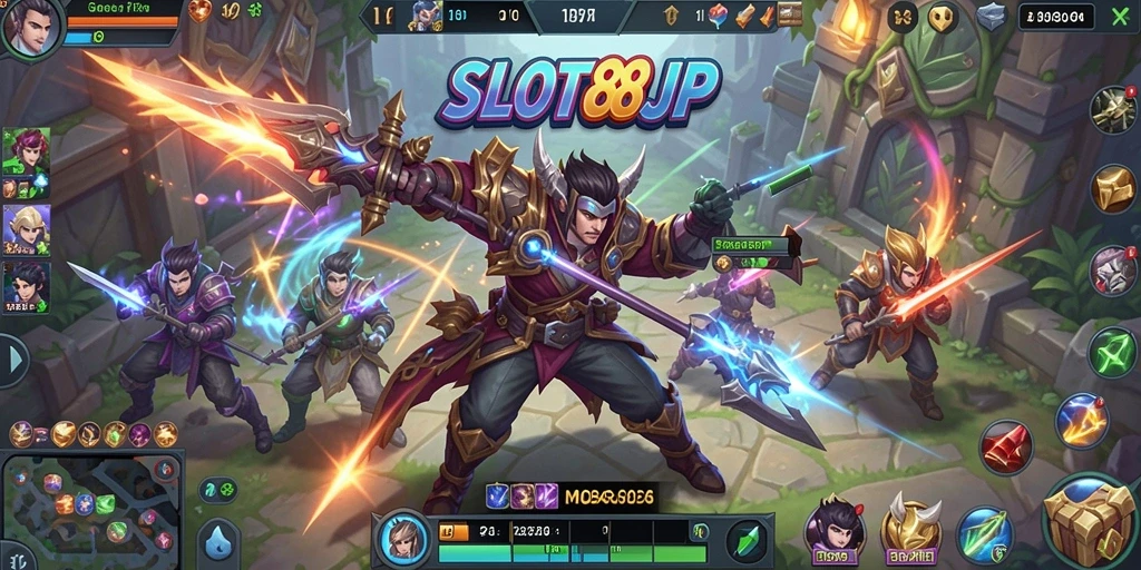 Tampilan gameplay menarik dari SLOT88JP dengan pahlawan yang bertarung.